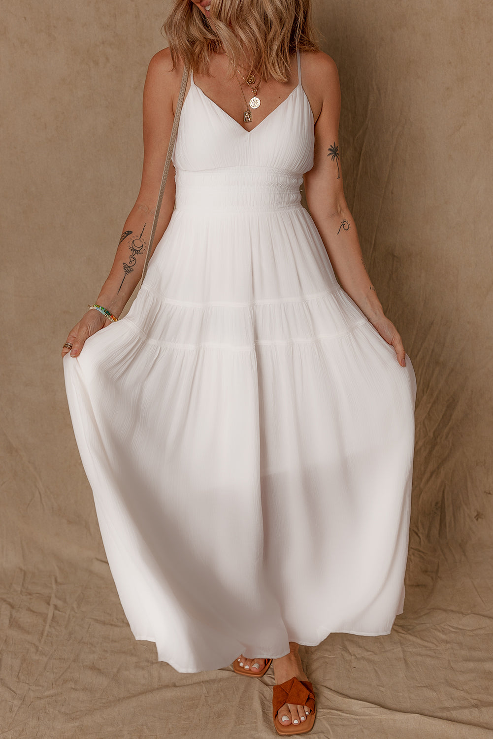 White Spaghetti Straps Elegant Long Dress