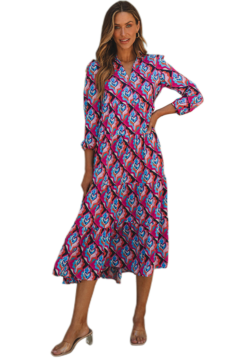 Women's High-Rise Geometric Long-Sleeve Dress