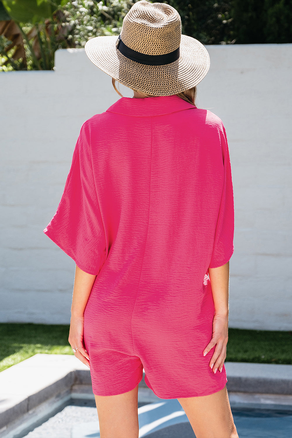 Women's Collared Loose Half Button Romper