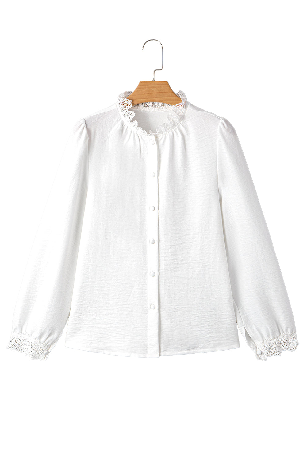 Lace Patchwork Button-Front Stand-Neck Loose Shirt