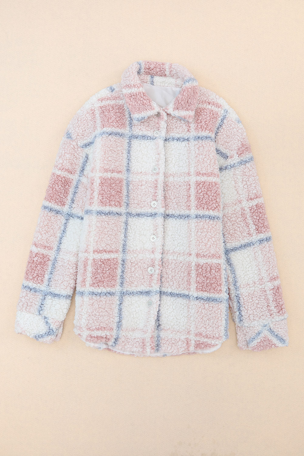 Women's Shacket with Collar Sherpa Checker Print