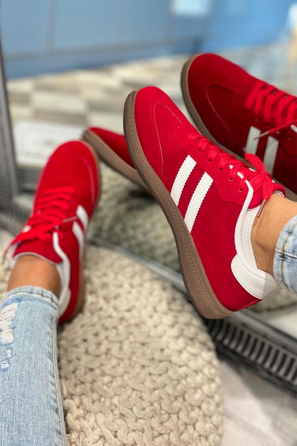 Retro Lace-up Striped Patchwork Flat Shoes