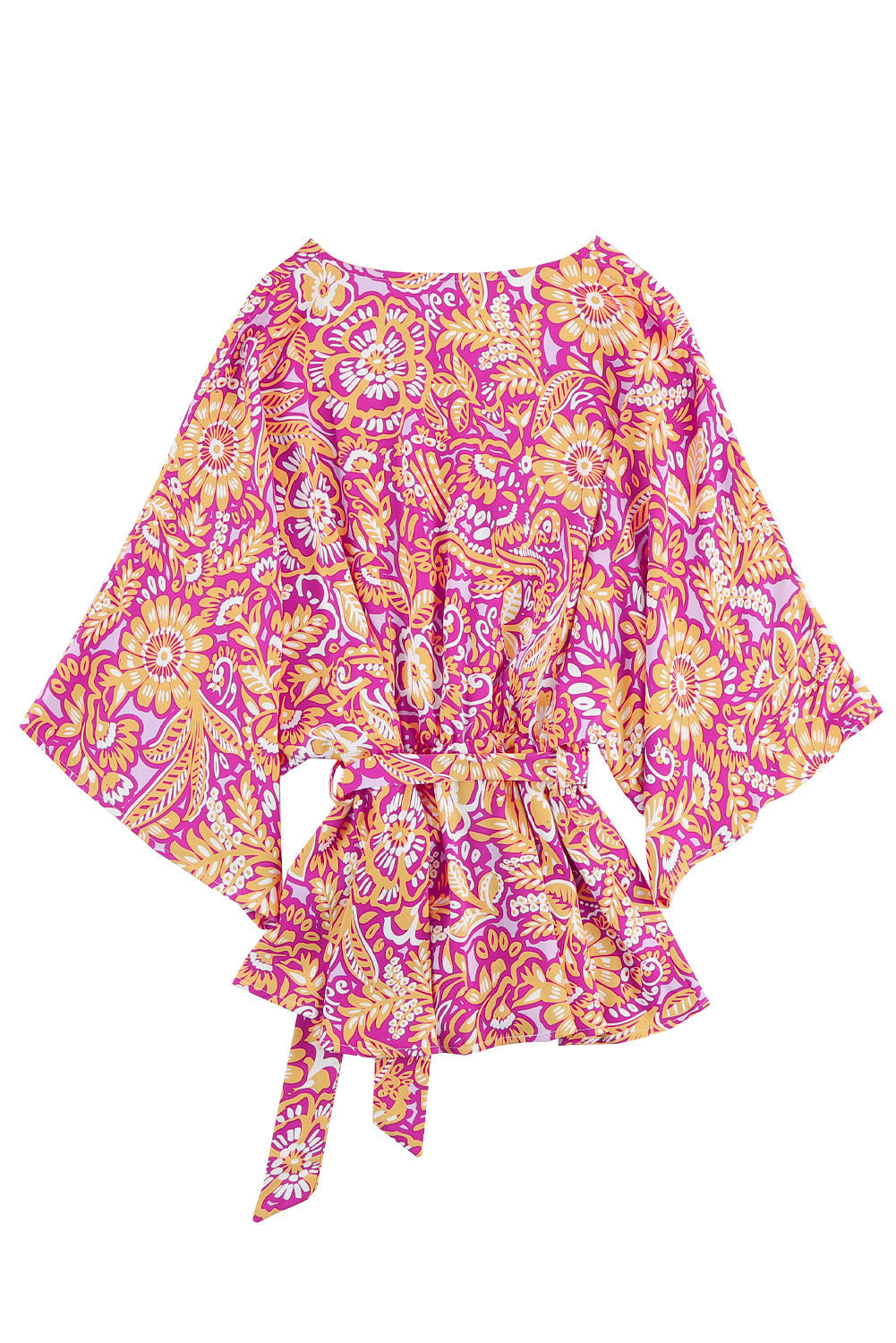 Women's Bohemian Floral-Print Belted Blouse