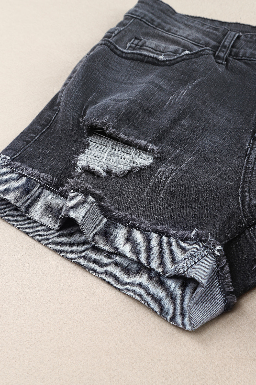 Women's Shorts Featuring Denim Distressed Ripped Rolled Hem
