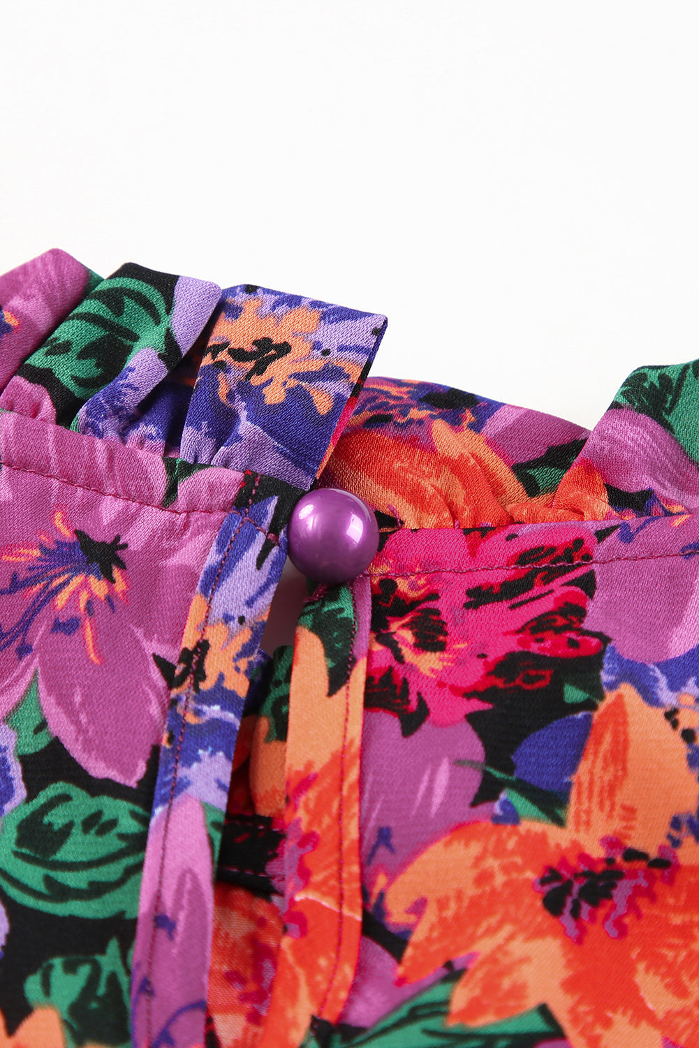 Women's Blouse with Floral-Print Round Neck Balloon Sleeve