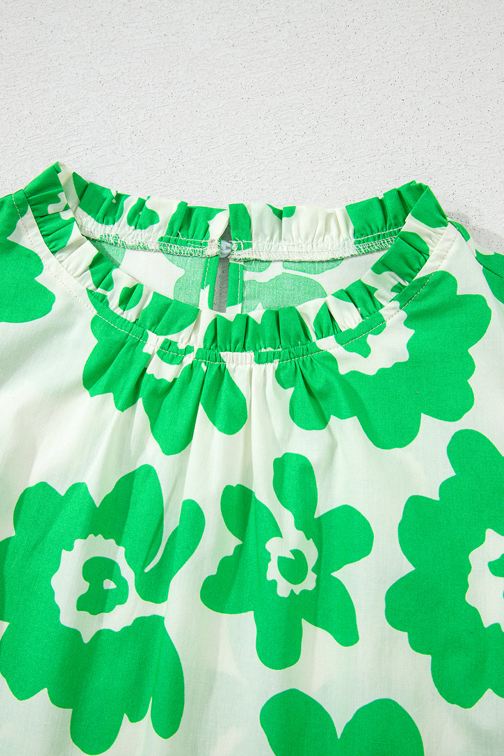 Green Contrast Embroidered Floral Blouse