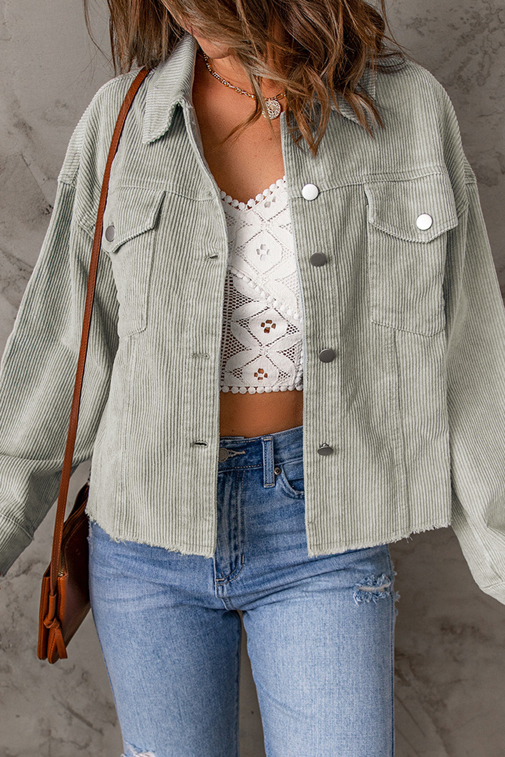 Women's Jacket with Raw-Edge Flap Cropped