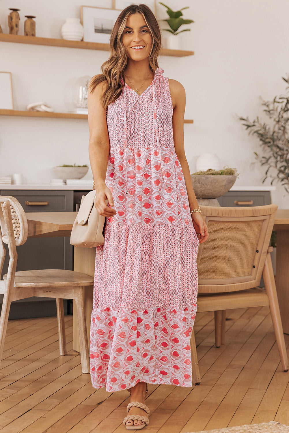 Women's Split Neck Sleeveless Maxi Dress