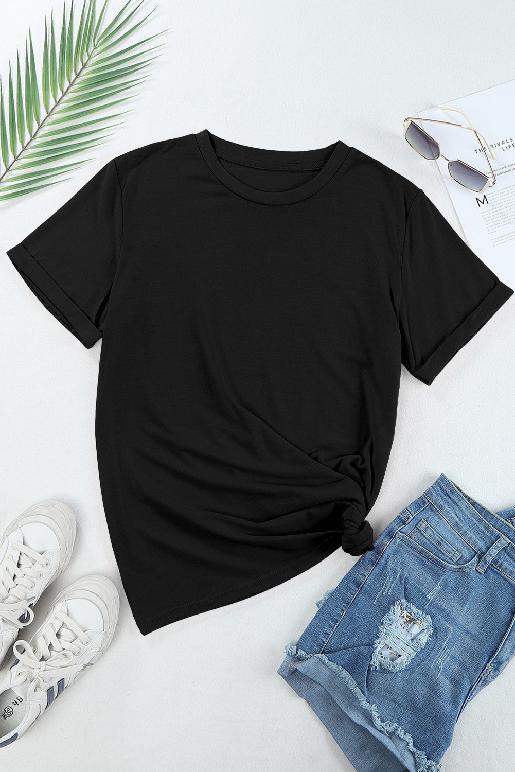 Women's Tee Featuring Crew Neck Everyday Plain