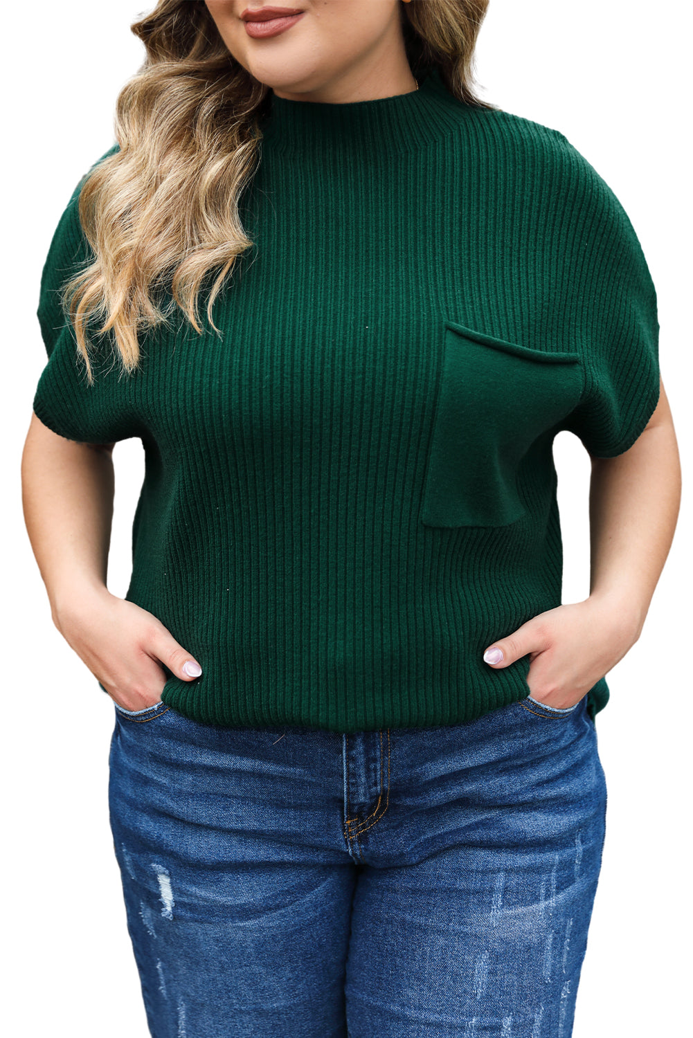 Sweater for Women Plus Size Mock Neck Short-Sleeve