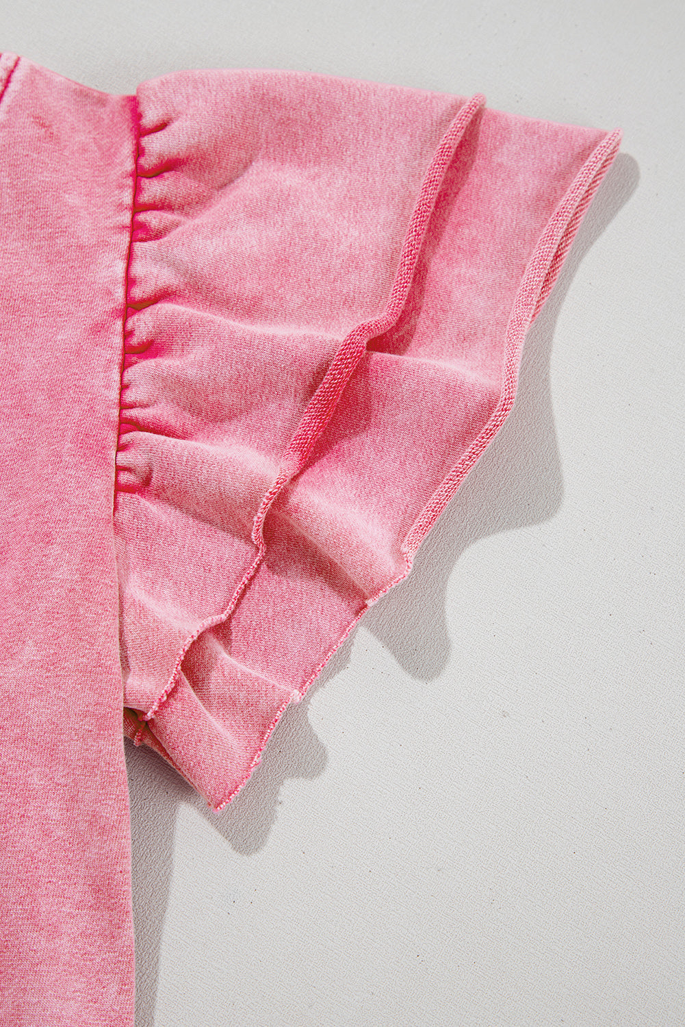 Pink Mineral Wash Raw Edge Ruffle Mini Dress