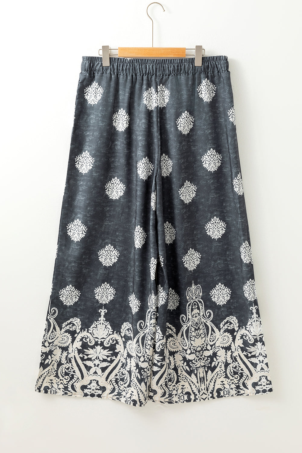 Plus Ethnic Size Geometric Print Wide-Leg Pants in Black