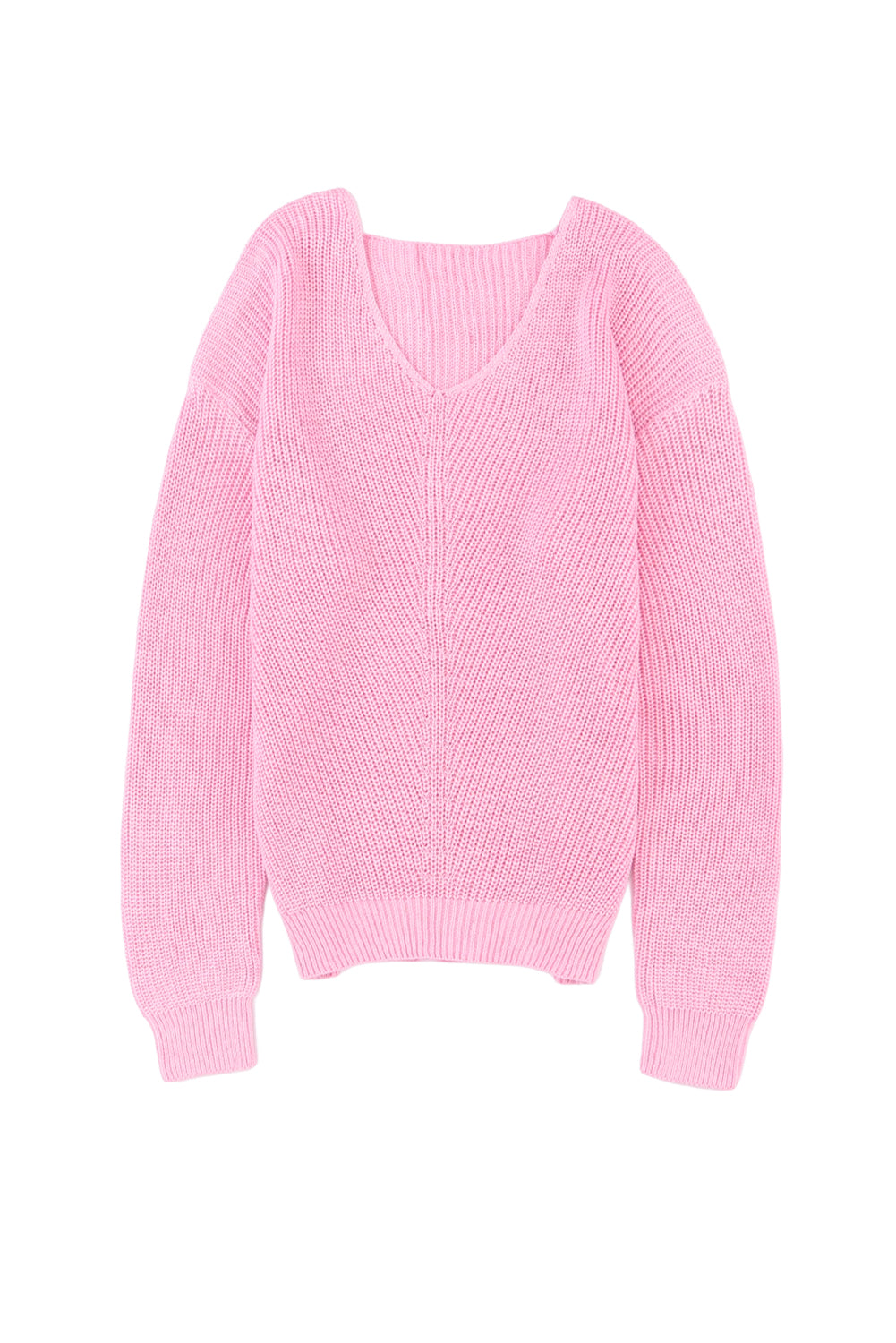 Women's Sweater Featuring Knitted V Neck Rib-Knitted