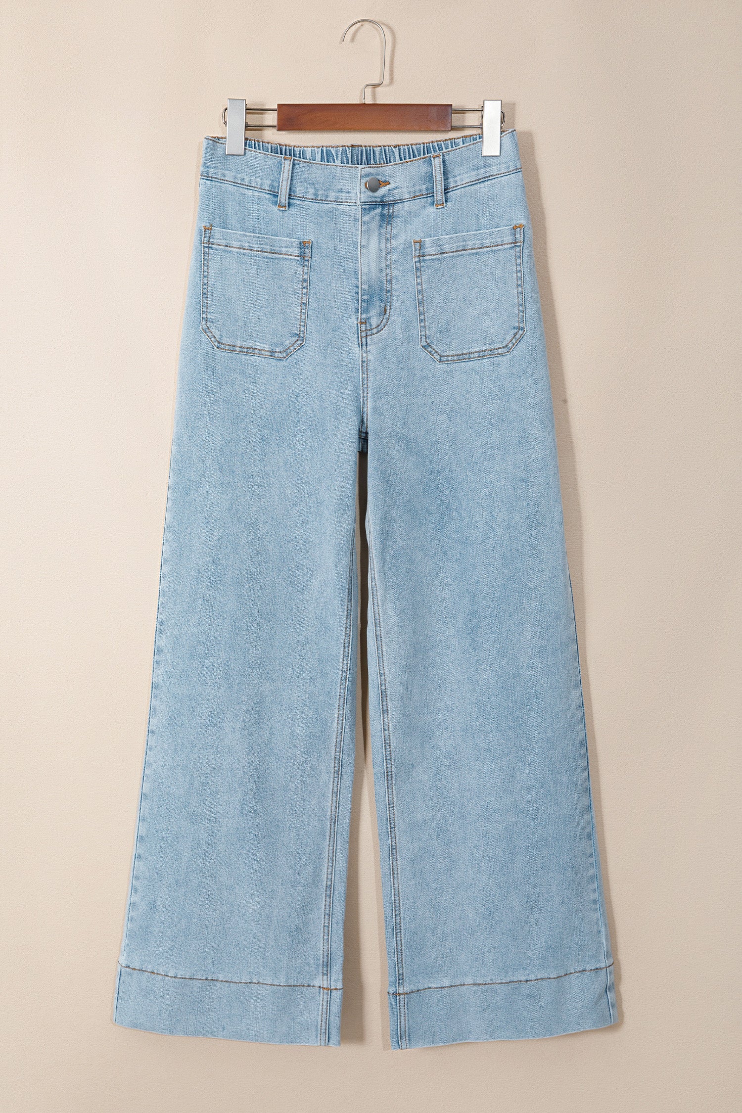 Regular Solid Full-Length Pocket Detail Denim Jeans in Beau Blue