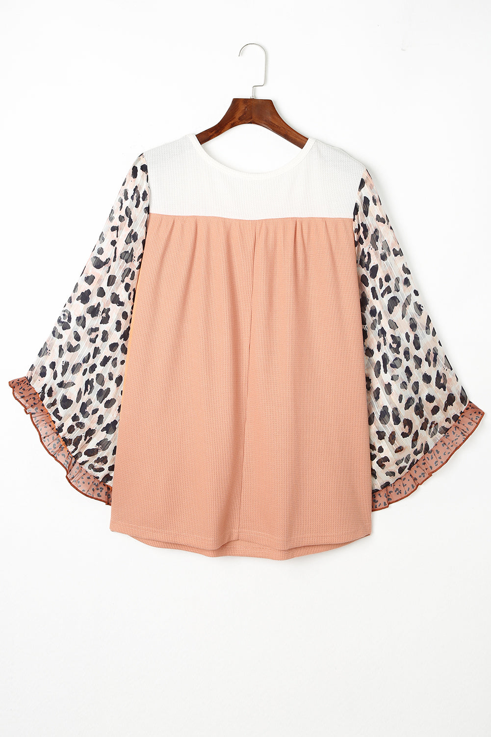Top for Women Plus Ruffle-Trimmed Leopard-Print Waffled