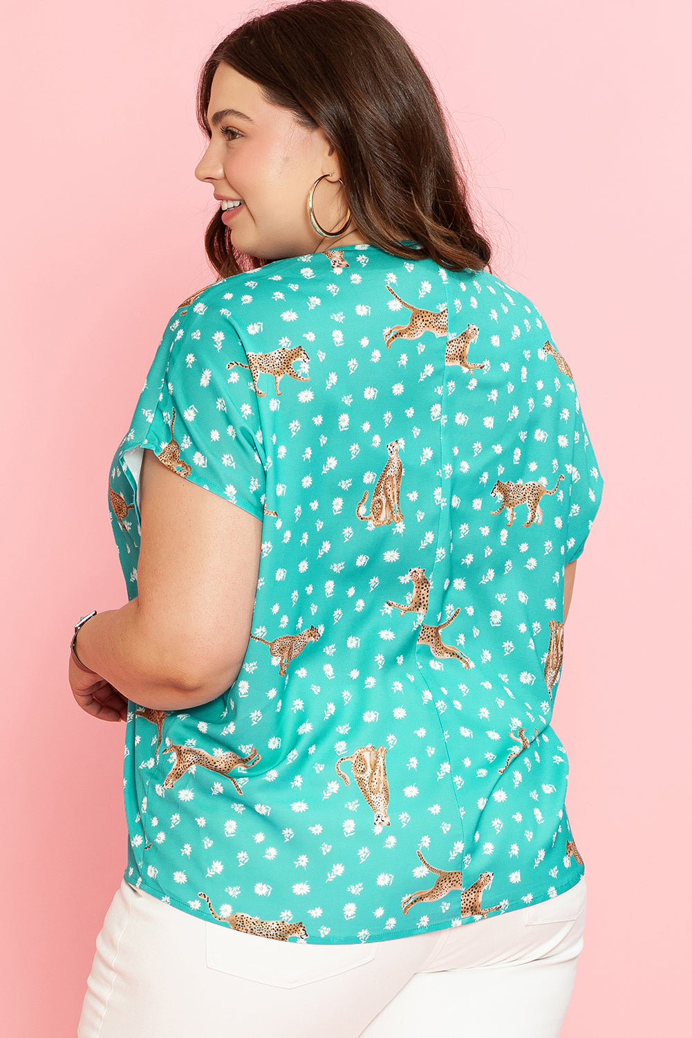Women's Top with Cheetah V Neck Plus Size