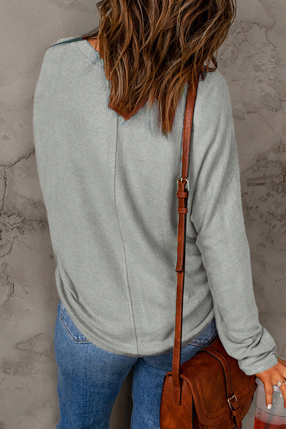Top for Women Solid Patchwork Long-Sleeve