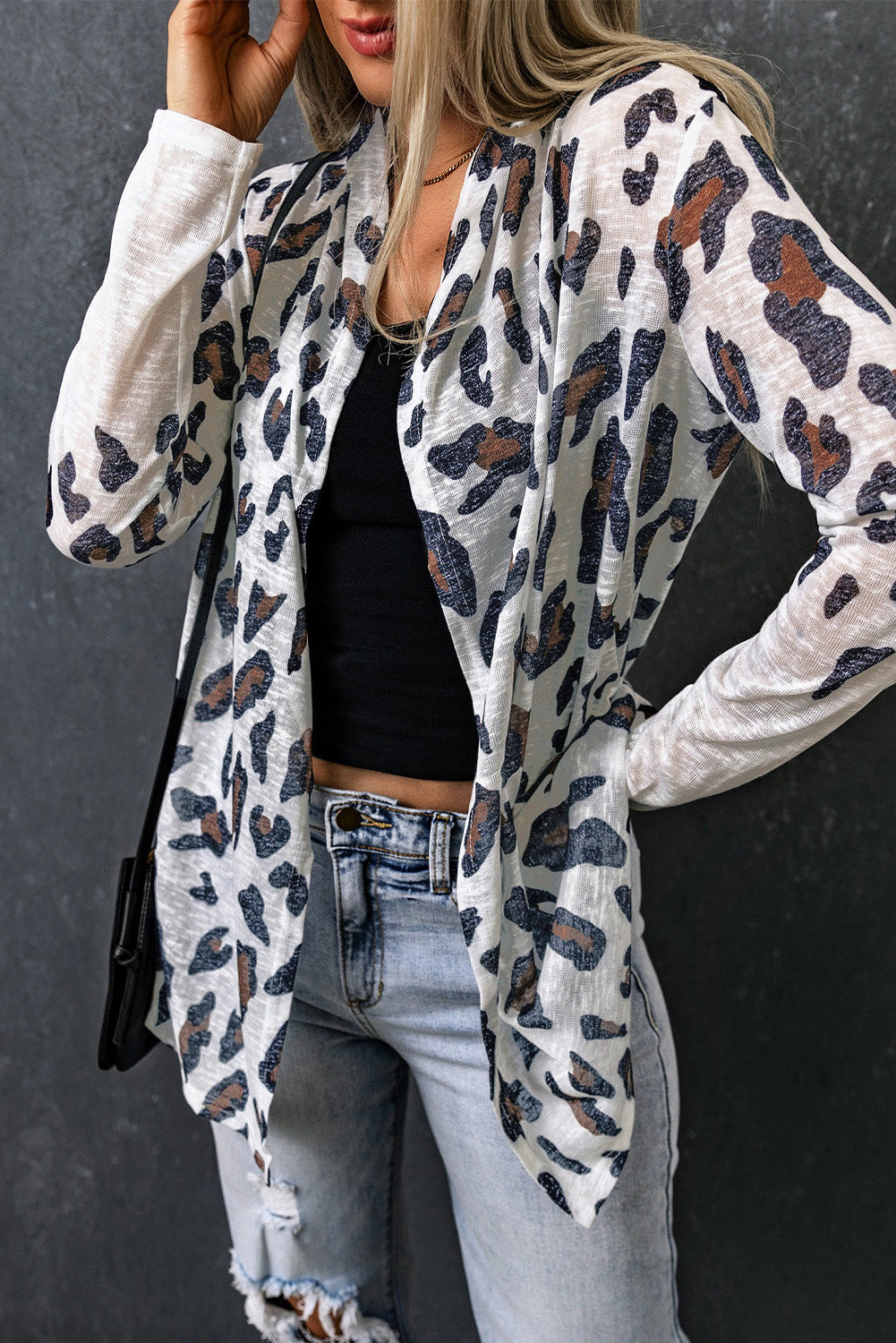 Cardigan for Women Print Open Vintage Leopard-Print