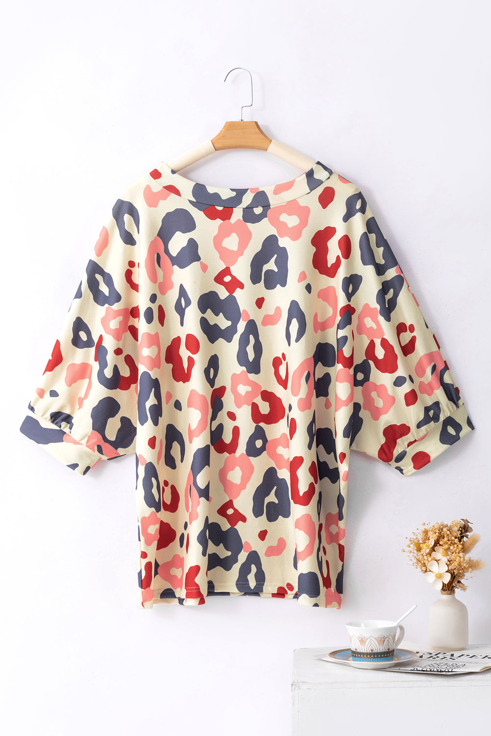 Blouse for Women Leopard-Print Batwing Sleeve Plus