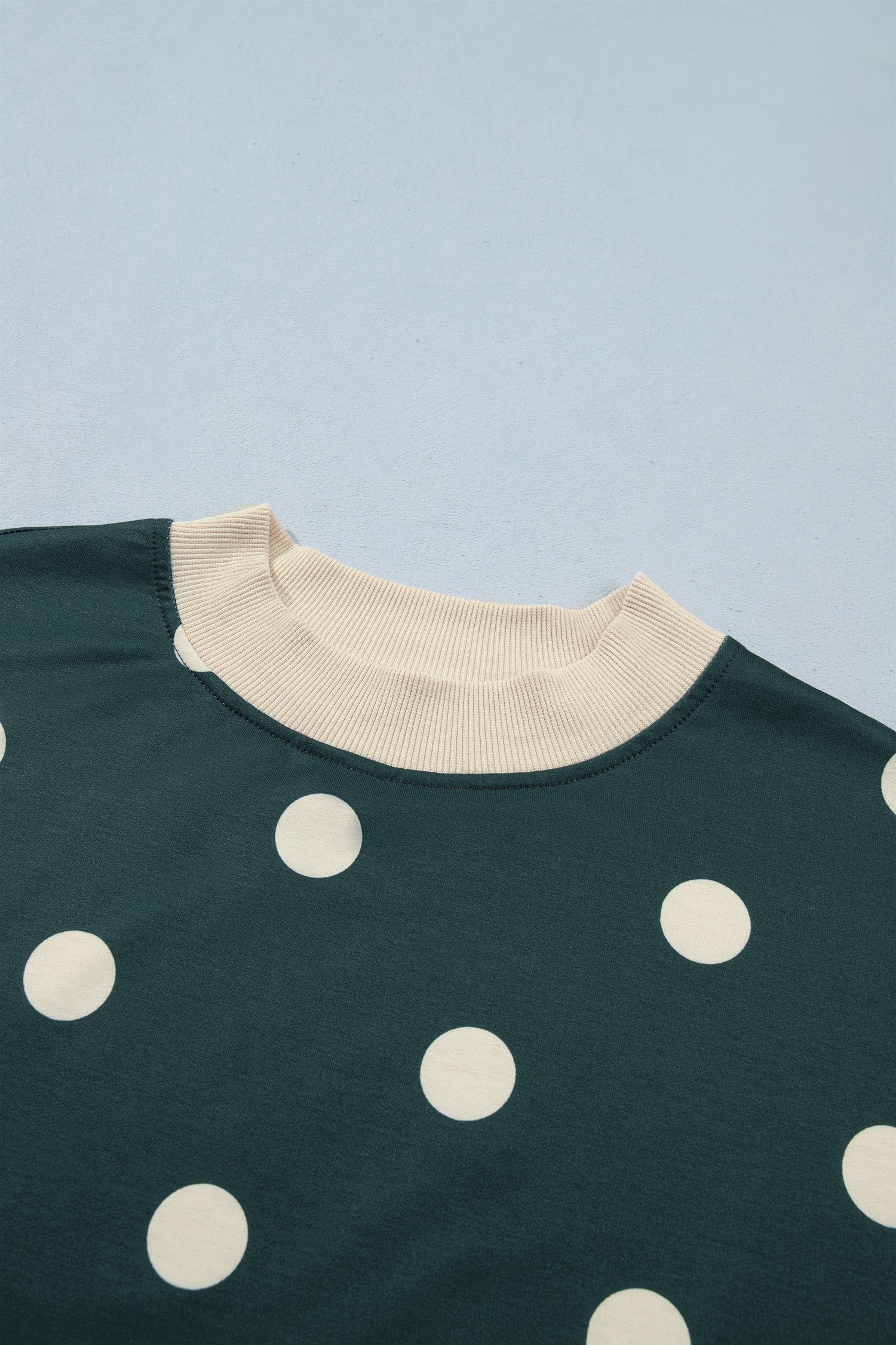 Trim Polka-Dot Print Baggy Pullover Drawcord Skirt 2-Piece Outfit in Green