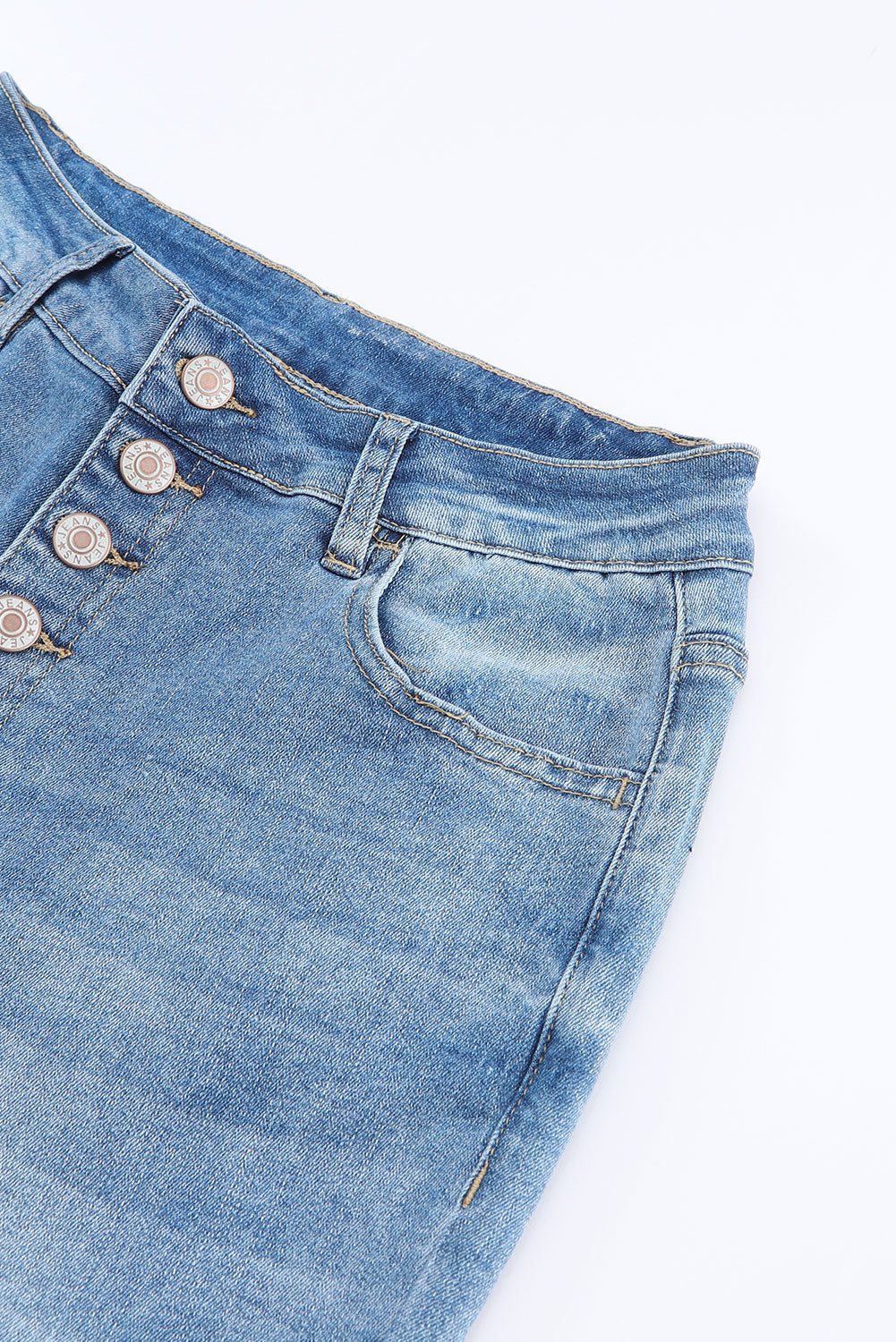 Women's High-Rise Button-Front Distressed Flared Jeans