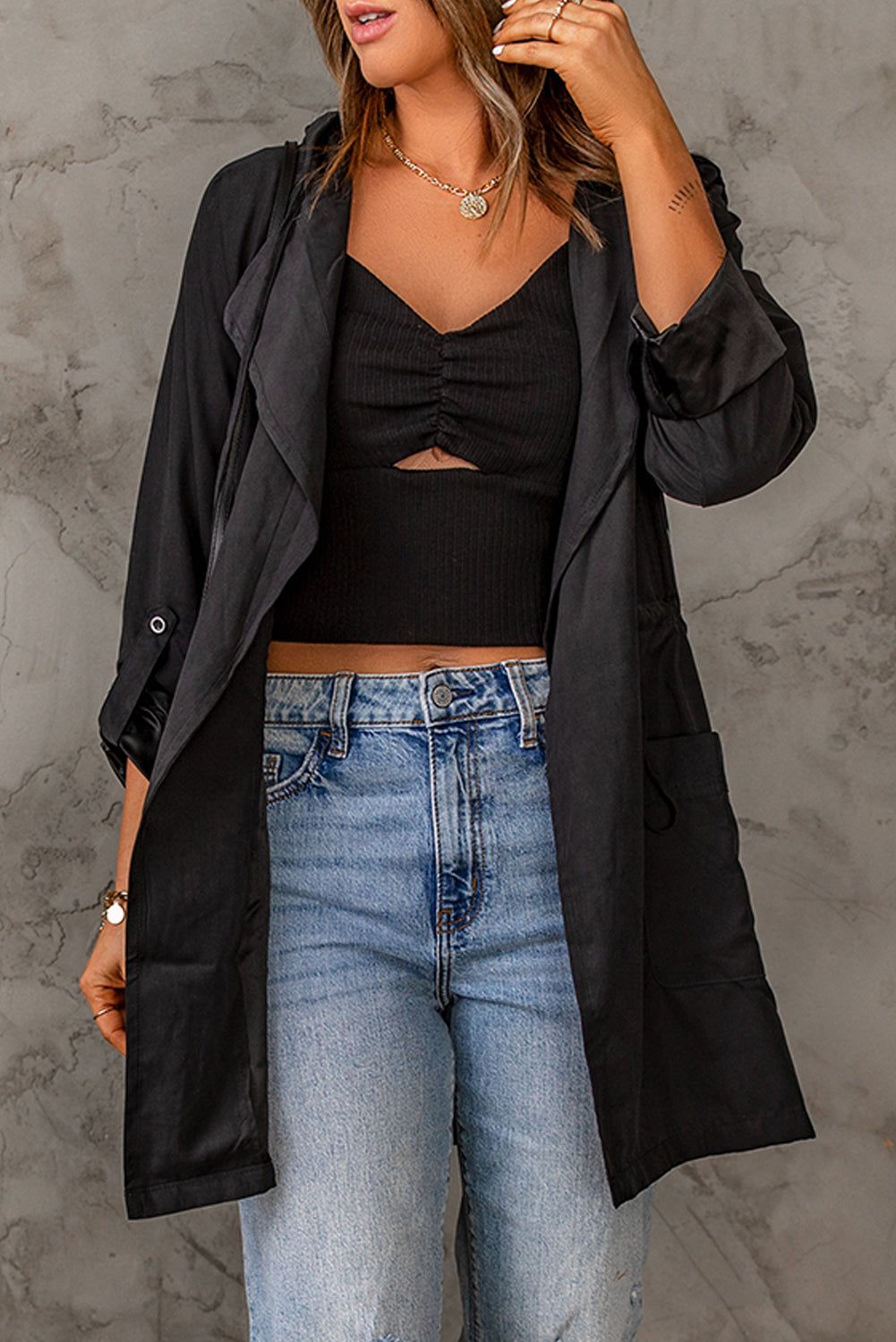 Women's Outerwear with Hooded Turndown Collar