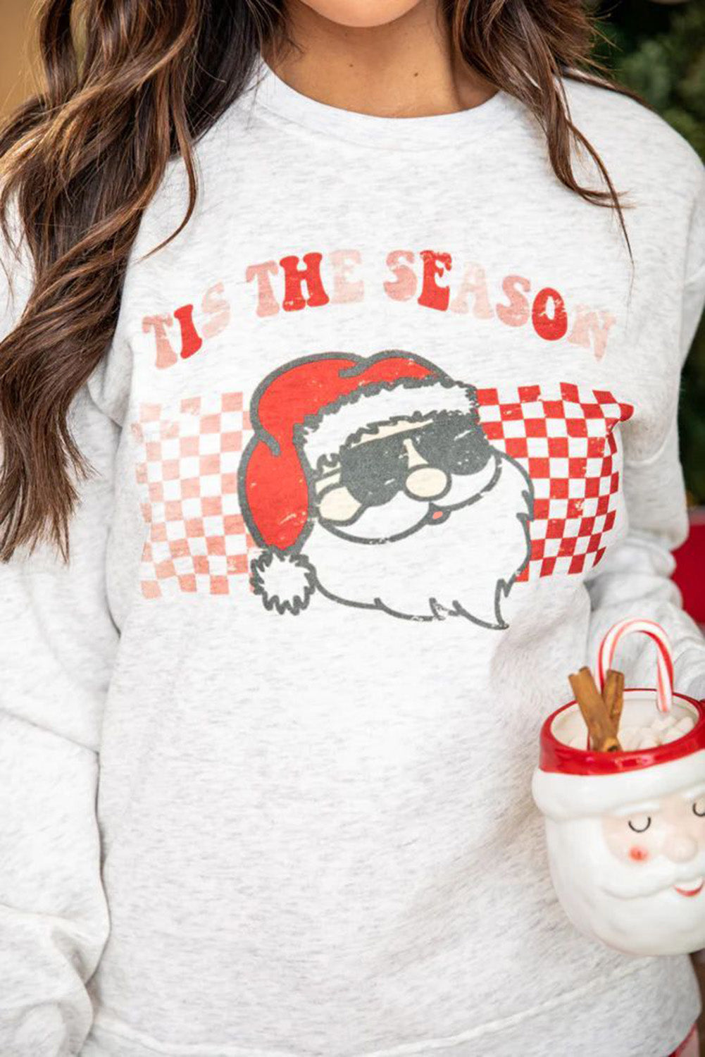 Claus Graphic Christmas Graphic Top Plaid Pants Lounge Set