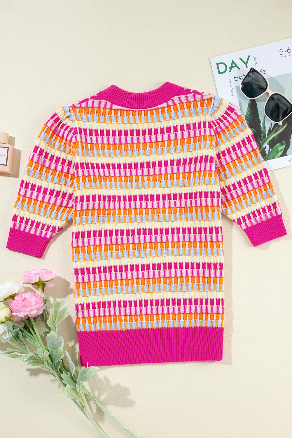 Striped Knitted Short Sleeve Sweater Top