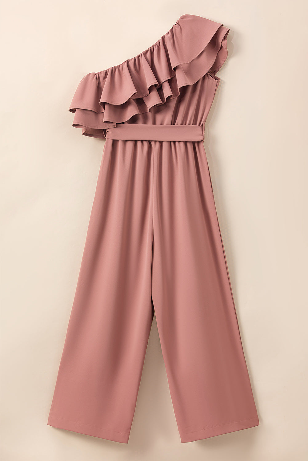 Jumpsuit for Women One Shoulder Ruffle-Trimmed Trim Belted