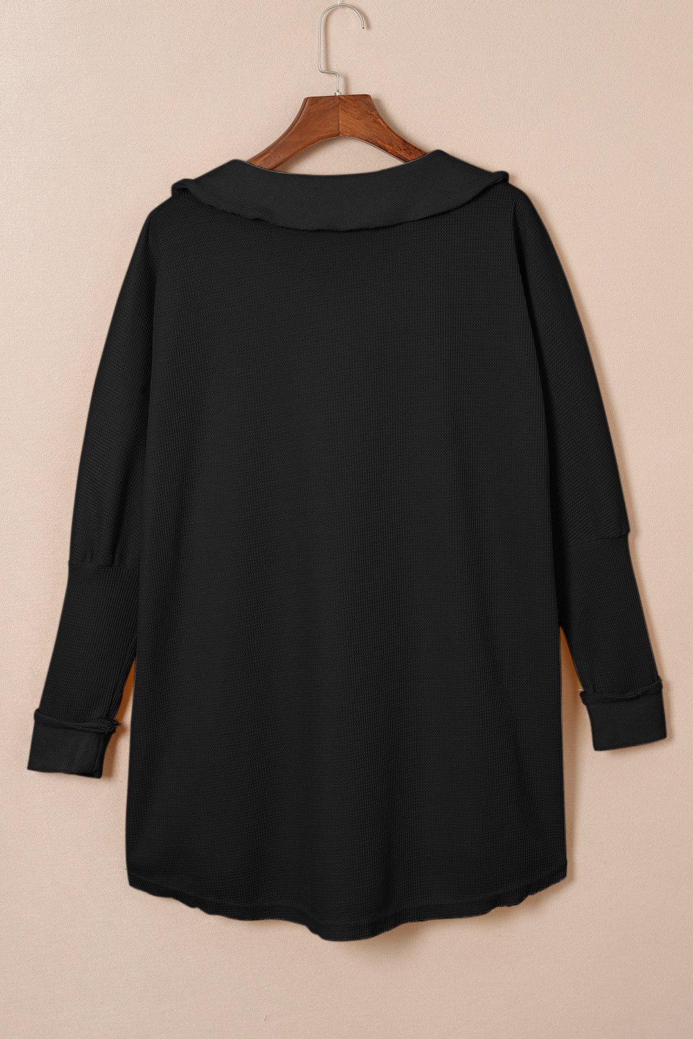 Women's Top Featuring Waffle Knitted Button-Front Long-Sleeve