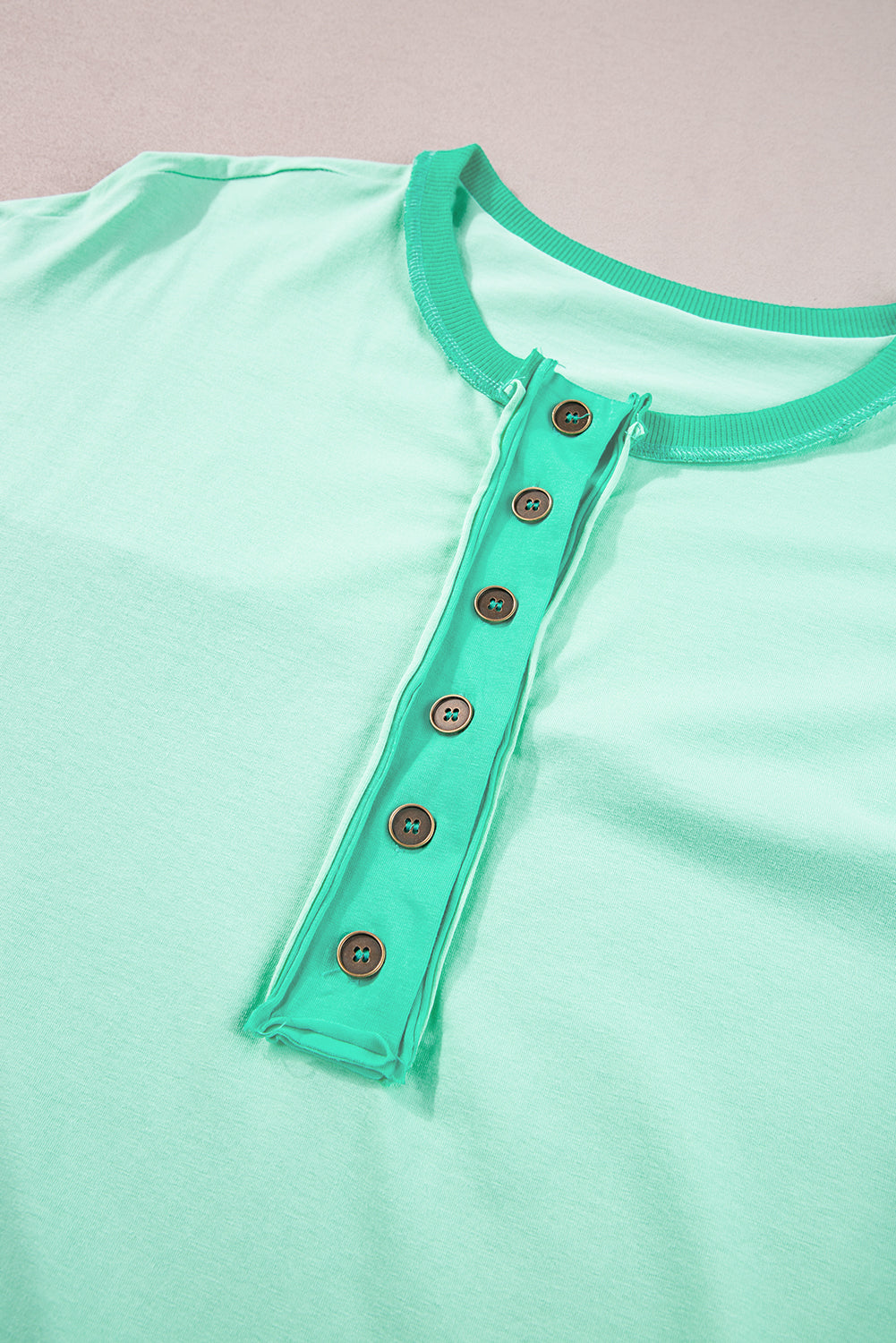 Women's T Shirt Featuring Patchwork Half Button