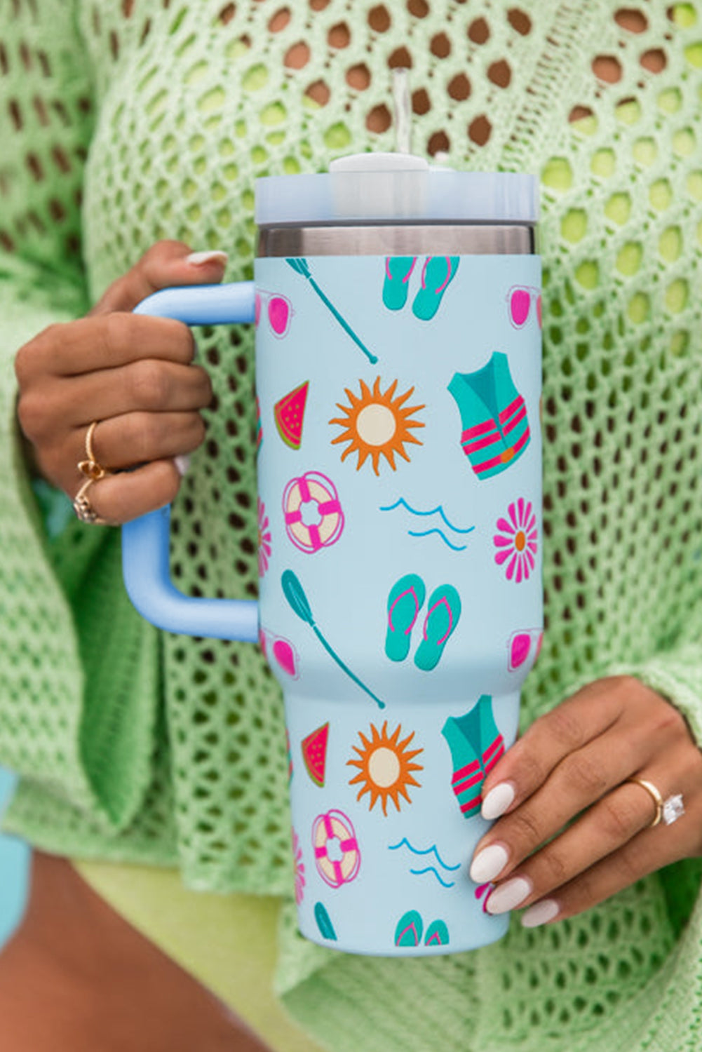 Beach Pattern Day Fun Cup with Handle 40oz