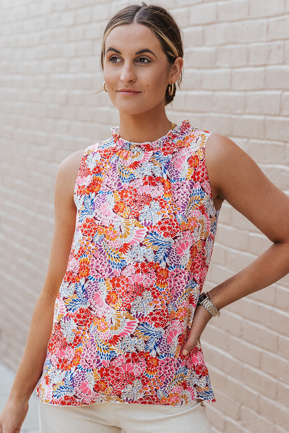 Women's Tank Top Featuring Floral-Print Print Relaxed