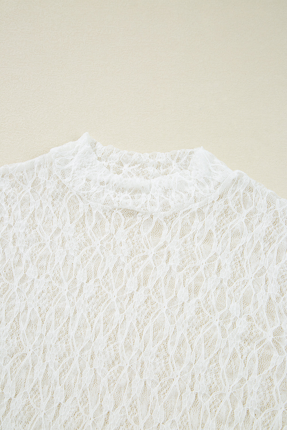 Bell Sheer Lace Sleeve Mock-Neck Blouse