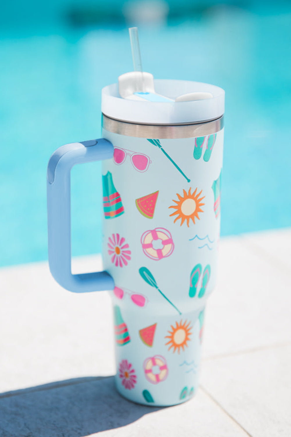 Beach Pattern Day Fun Cup with Handle 40oz