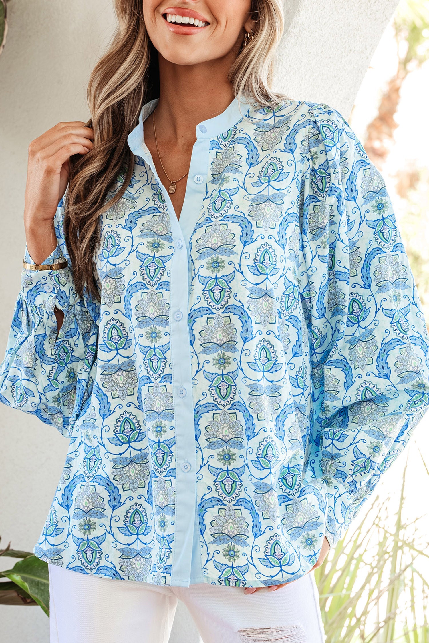 Paisley Print Puff Sleeve Loose Shirt