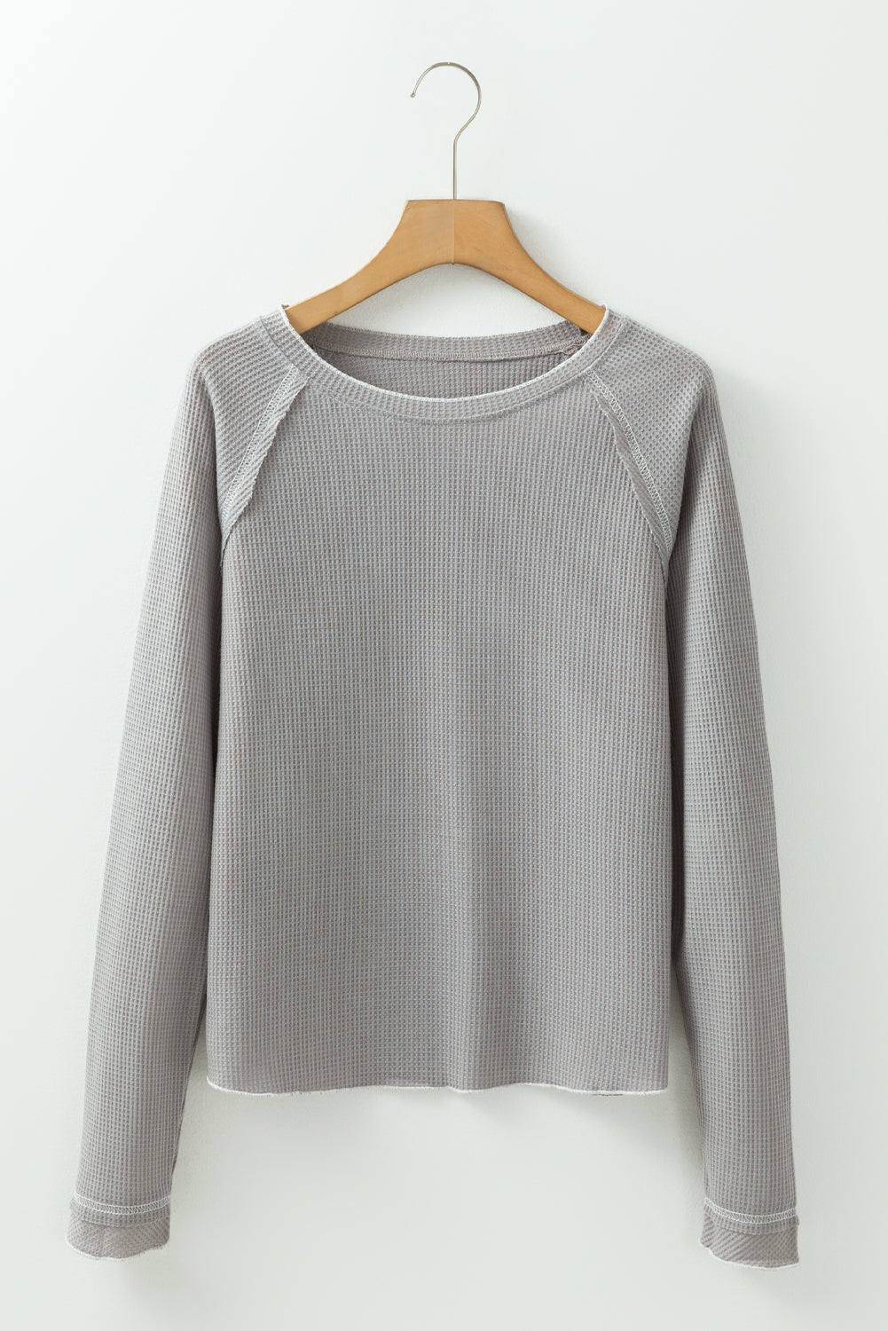 Textured Top Round-Neck Long-Sleeved in Gray