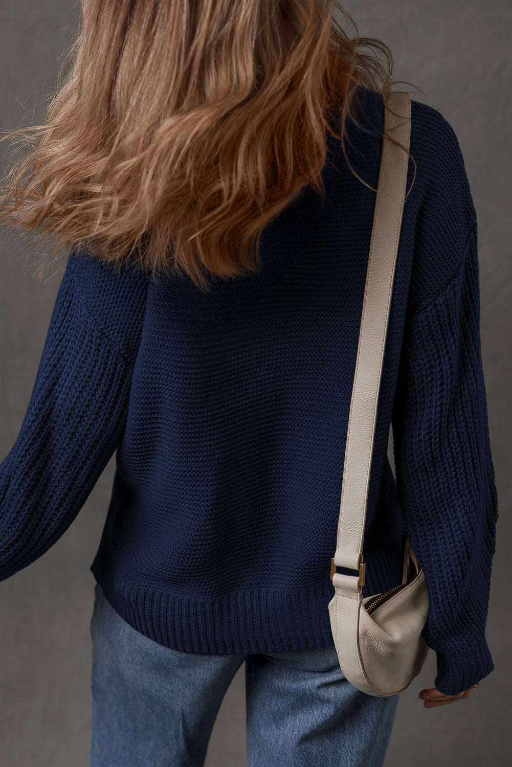 Seam Solid Front Drop-Shoulder Loose Knit Top