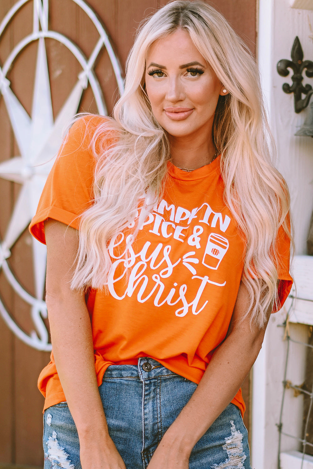 Women's T-shirt with PUMPKIN SPICE & Jesus Christ Graphic-Print