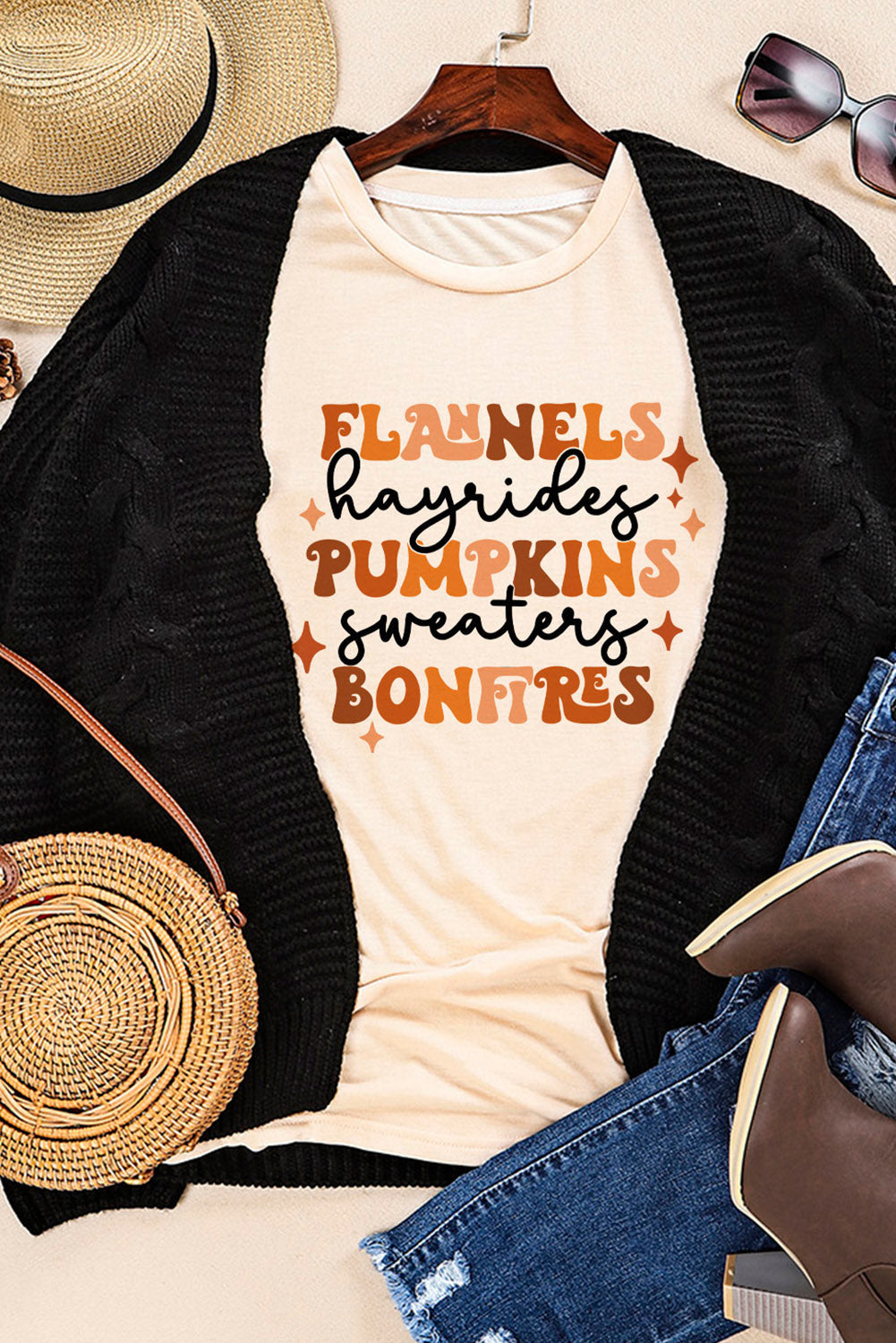 Women's Tee Featuring Bonfires Flannels Hayrides Pumpkins Sweaters