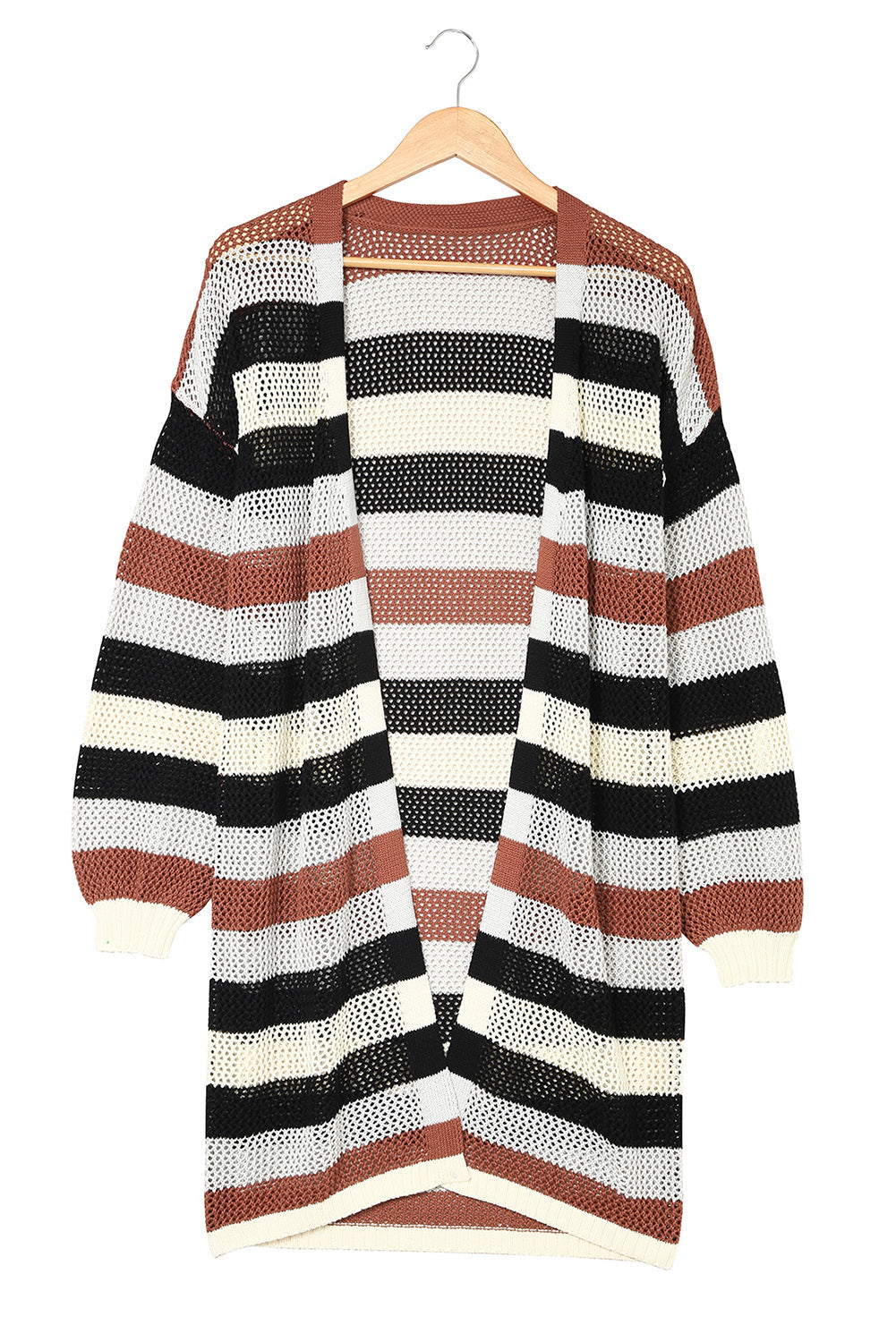 Women's Knit Cardigan with Striped Hollowed