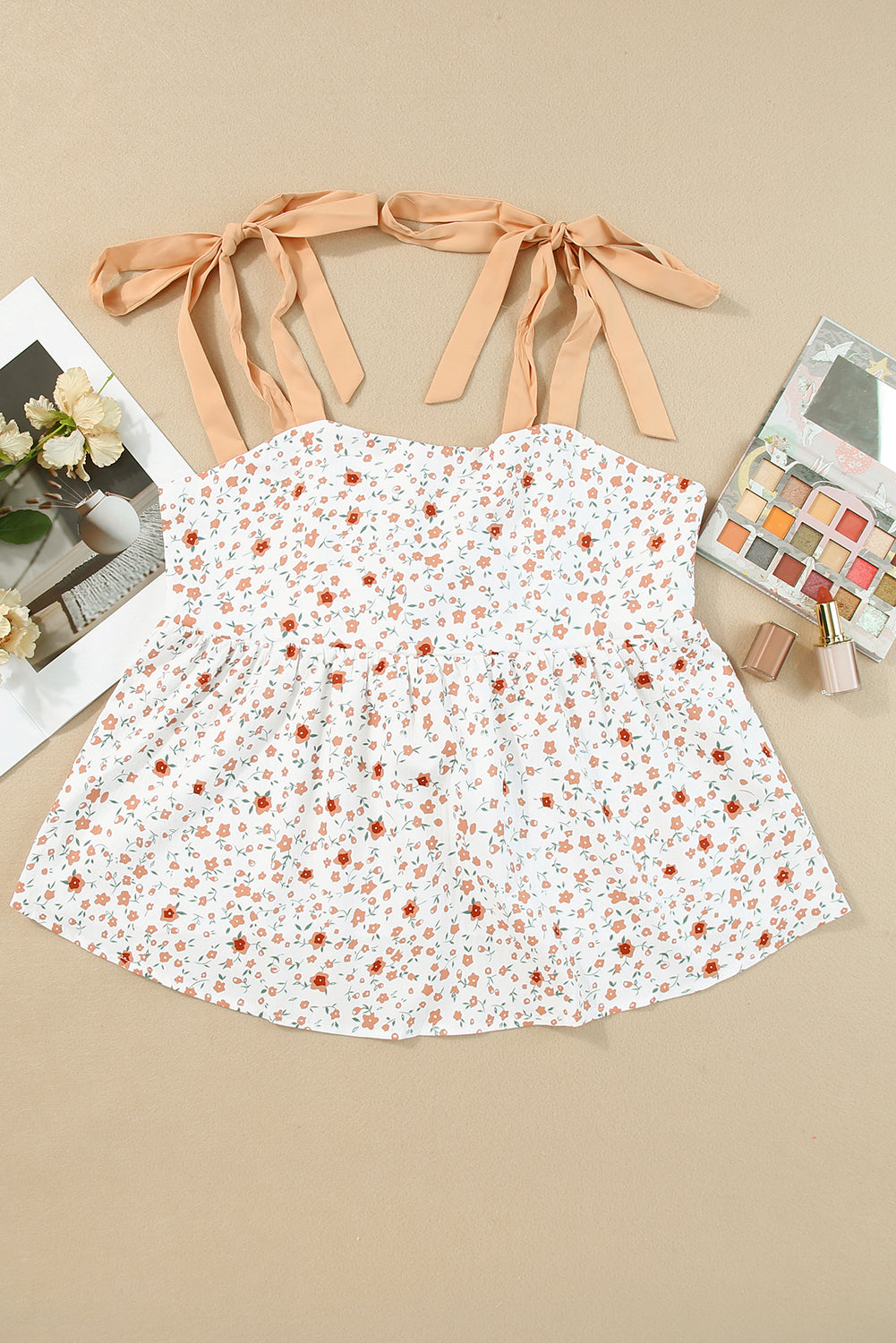 Women's Floral-Print Babydoll Tie-Front Shoulder Tank