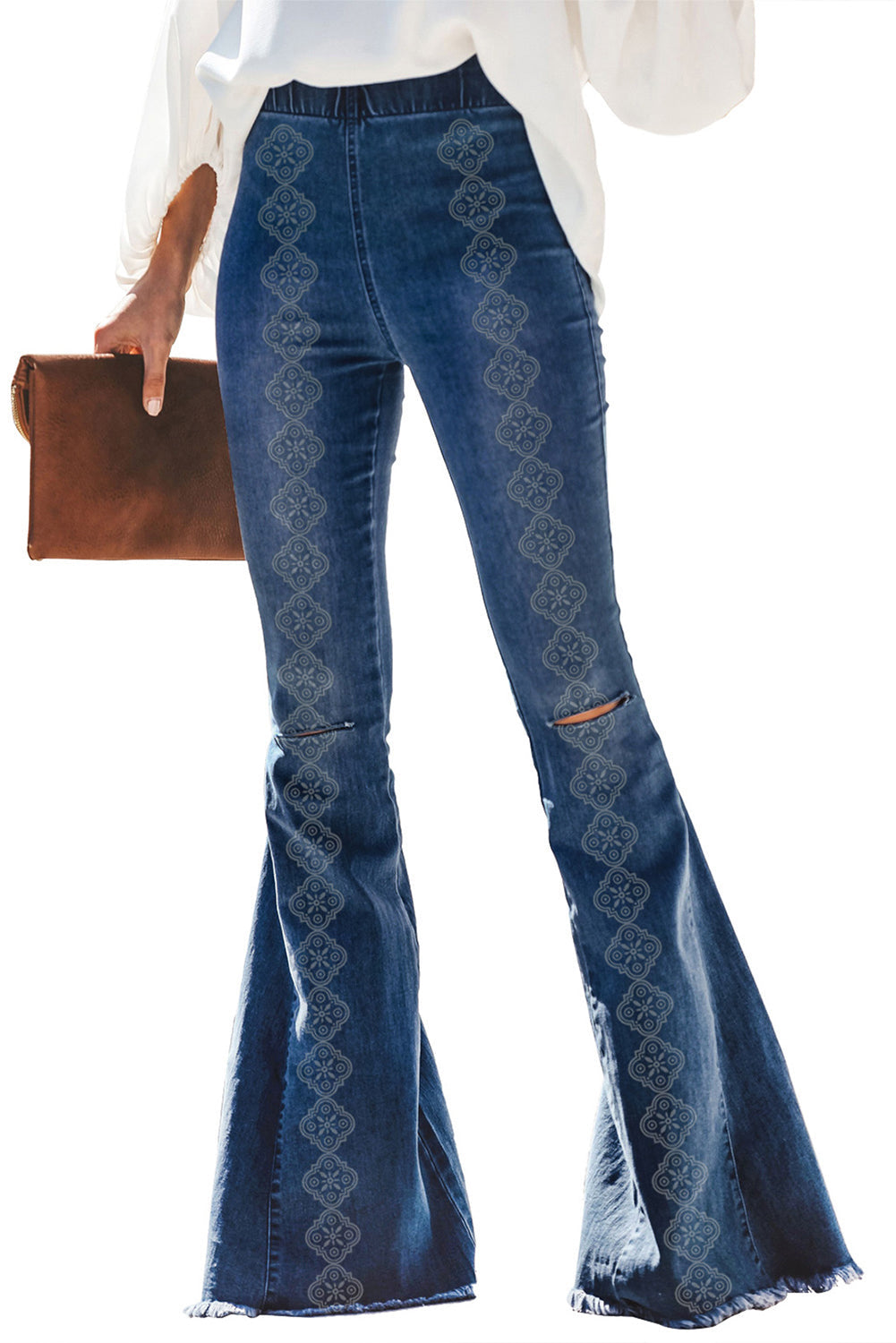 Women's Blue Raw-Edge Flared Jeans
