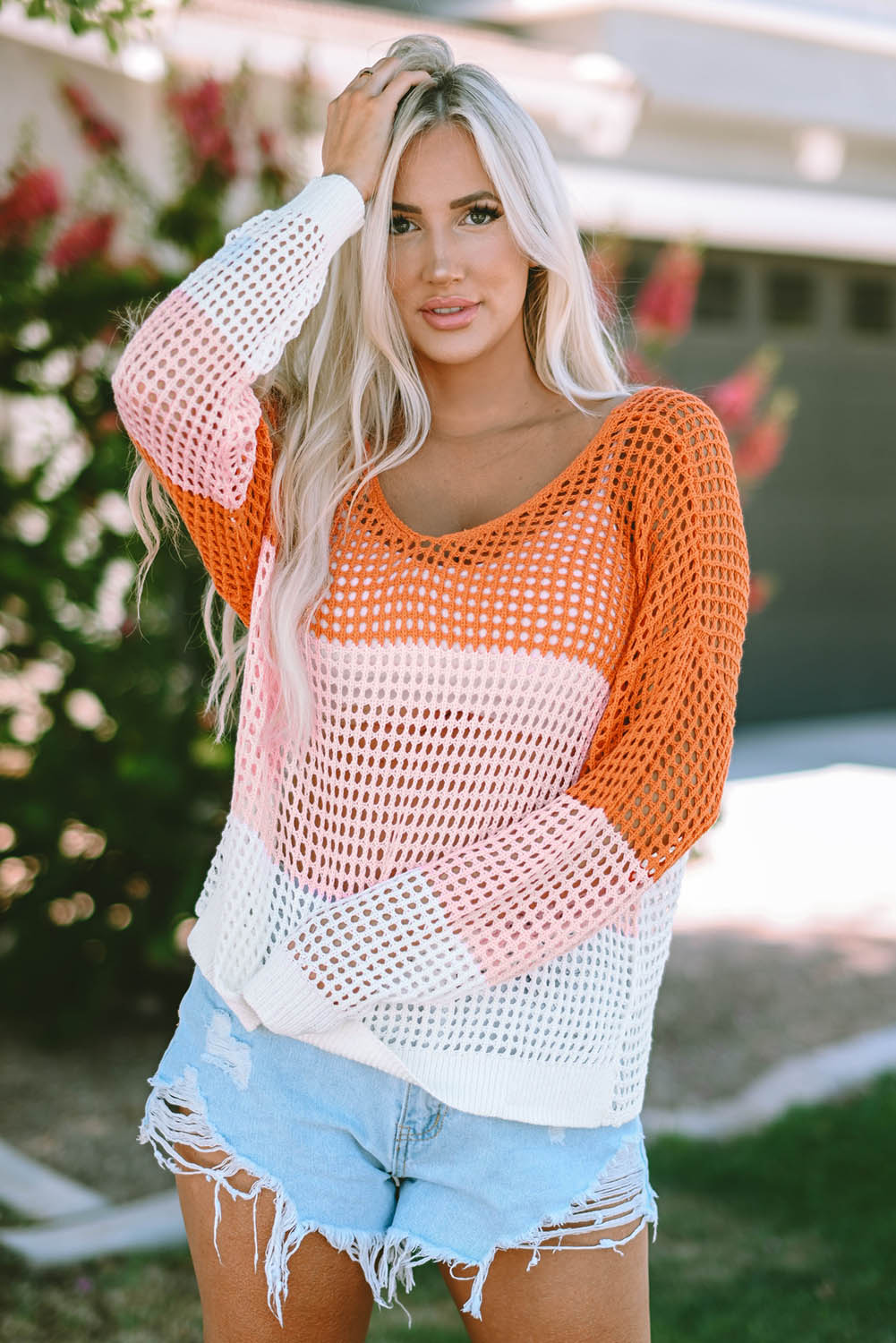 Women's Eyelet Twisted Back Knit Top