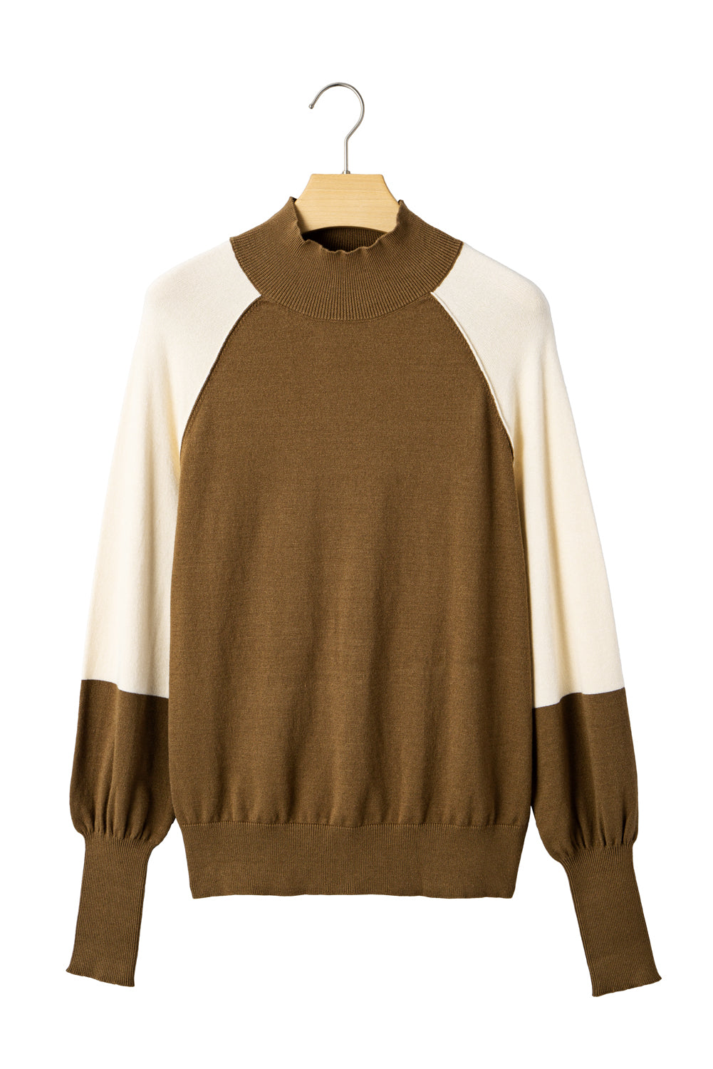 Raglan Puff Colorblock Puff Sleeve Mock-Neck Knit Top