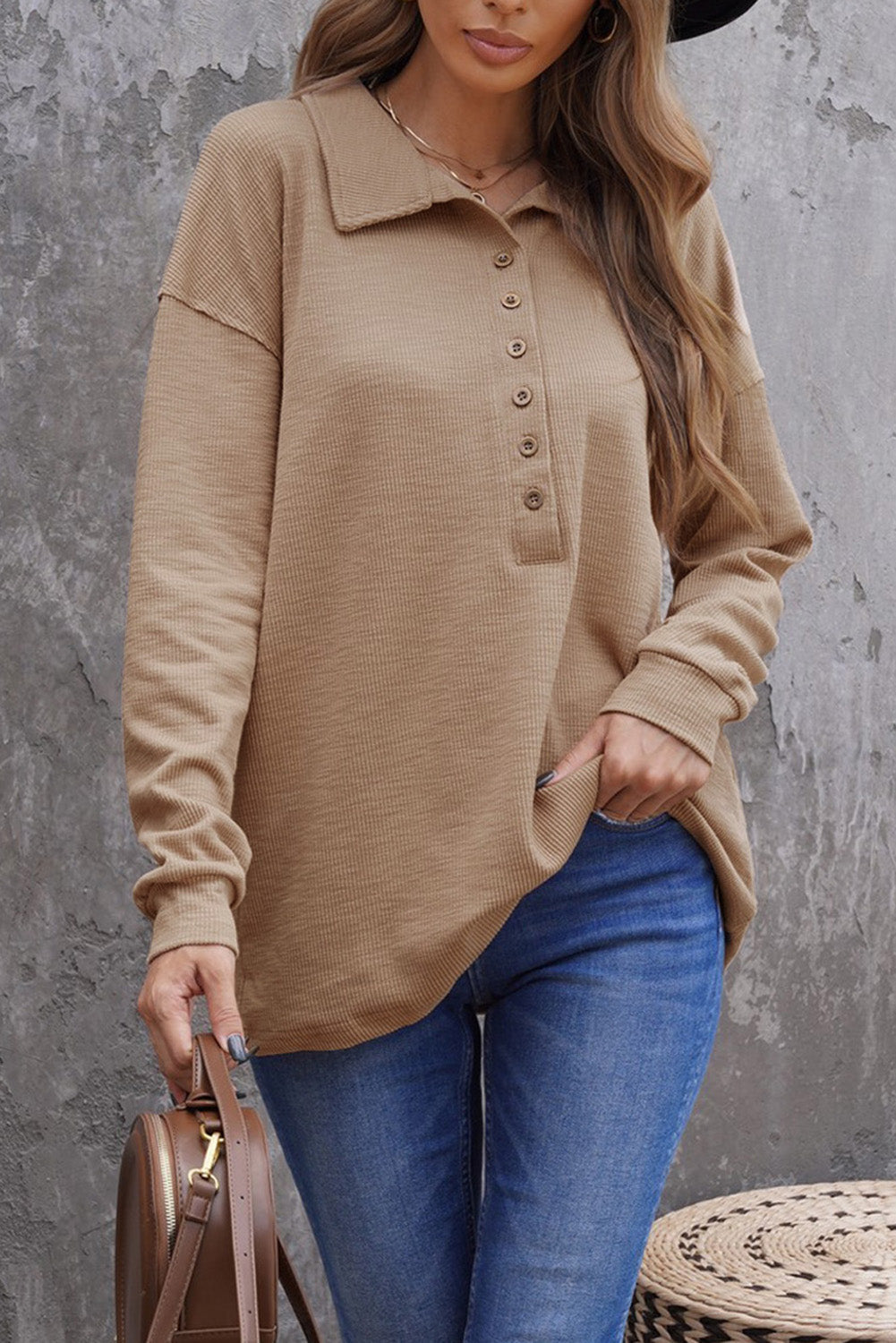 Women's Button Turn-down Neck Knit Top