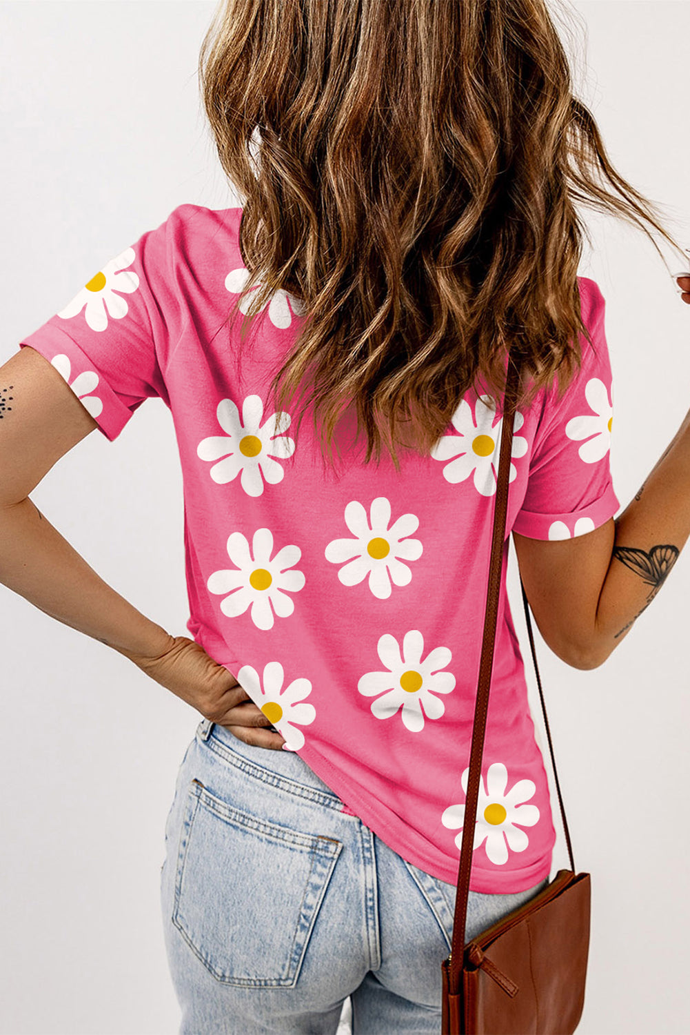 Women's Daisy Printed Crew Neck T Shirt