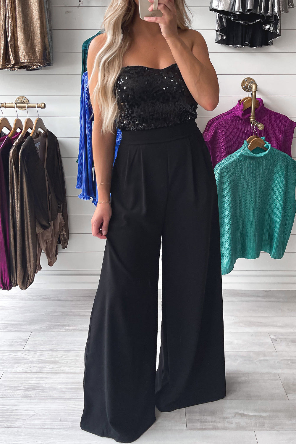 Women's Sequin Tube Top Wide Leg Jumpsuit