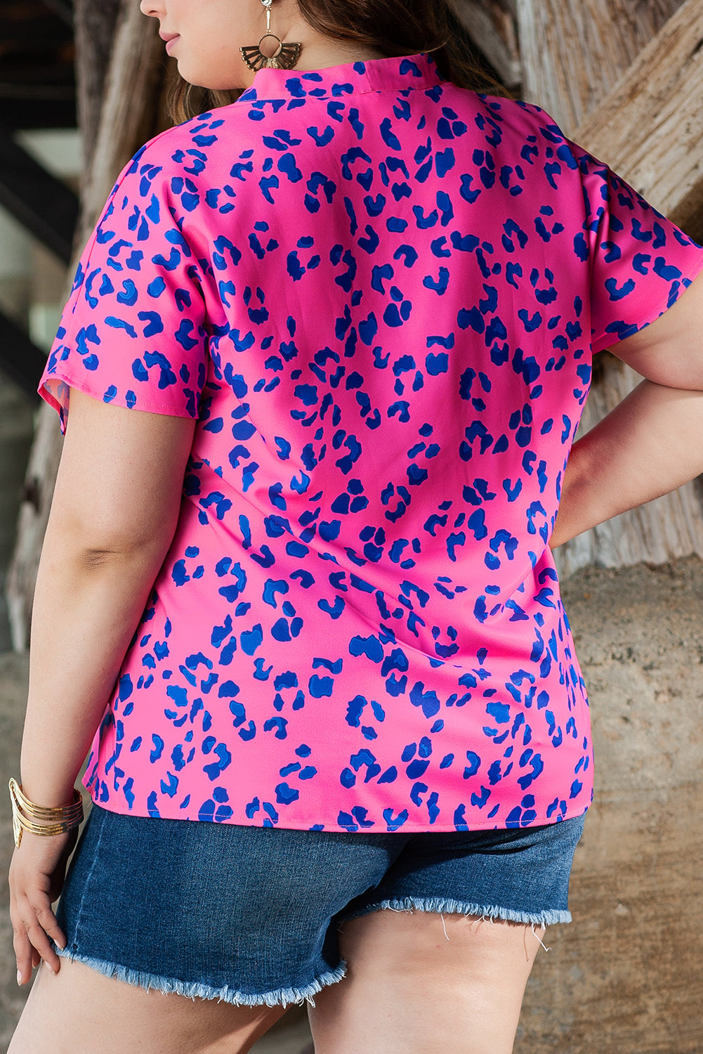 Women's Print Plus Size Contrast Leopard-Print Blouse