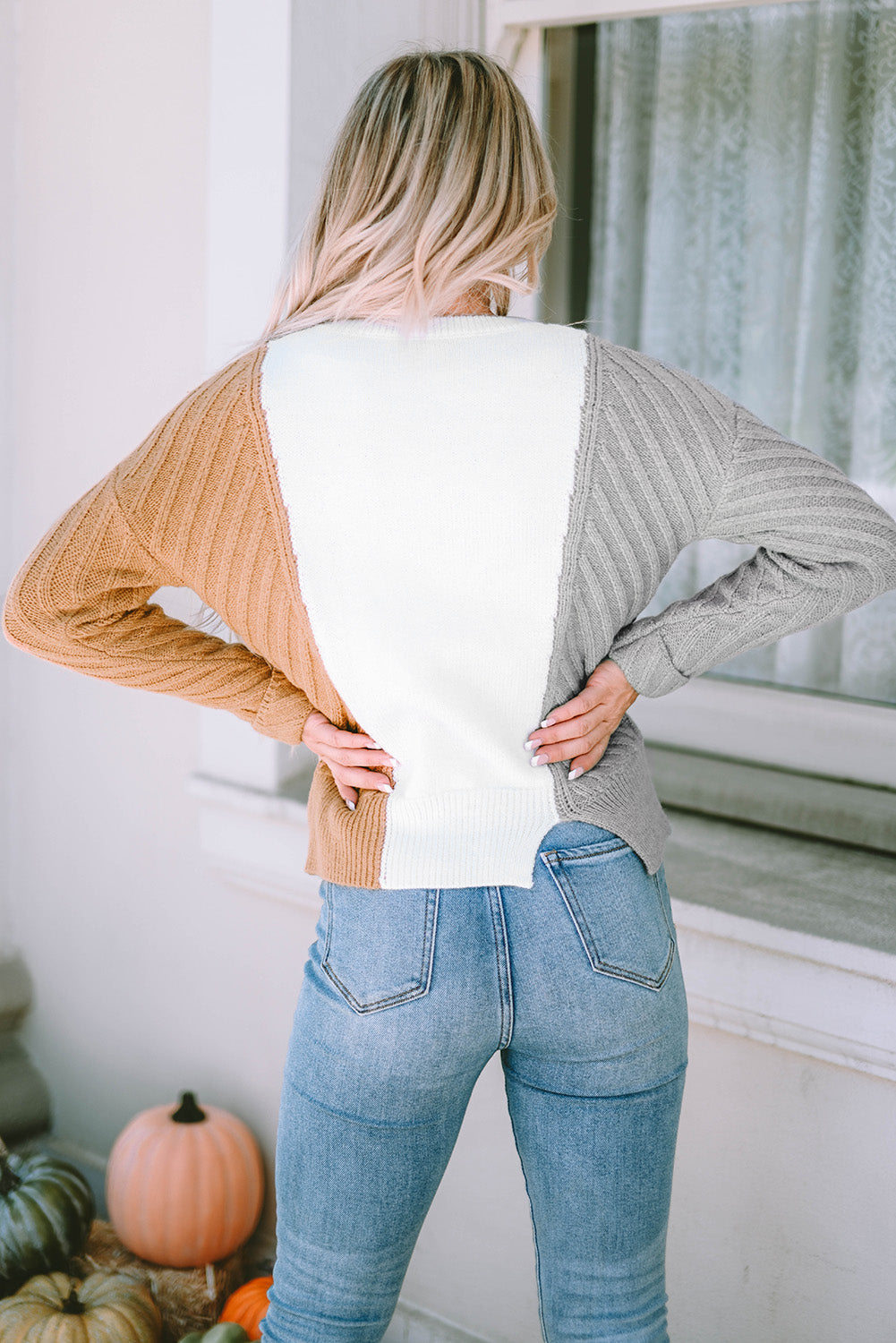 Women's Sweater with Textured Dropped-Shoulder
